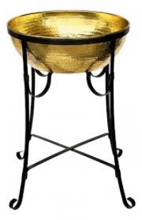 Champanheira redonda dourada martelada c/ suporte p/ chão (30 LITROS)